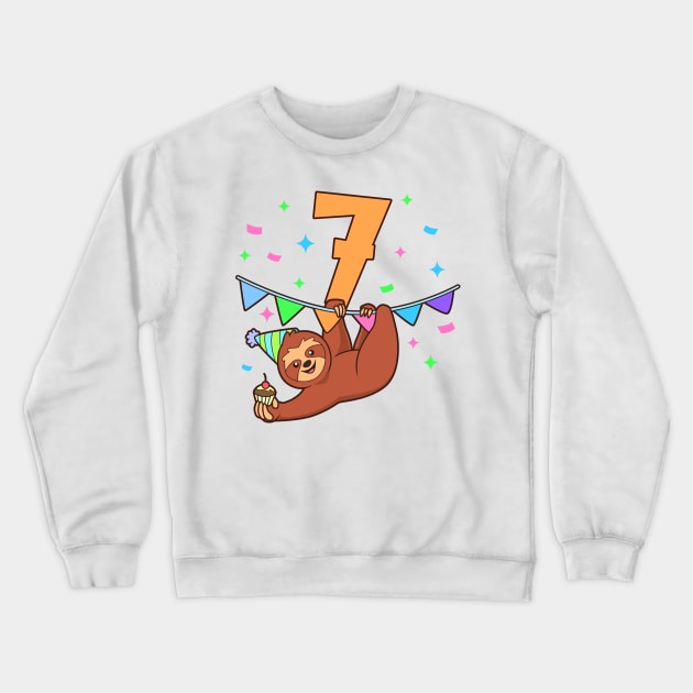 I am 7 with sloth - kids birthday 7 years old Crewneck Sweatshirt by Modern Medieval Design